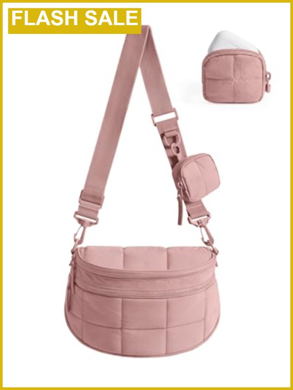 Crossbody Bag with Detachable Pouch, Quilted Nylon